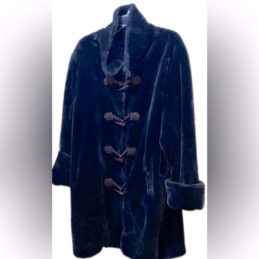 DENNIS by DENNIS BASSO BLUE FAUX FUR COAT W/HOOD SZ 1X